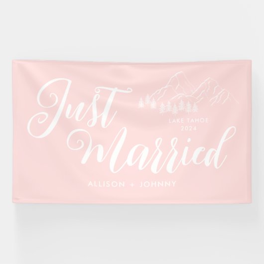 Banderoles Réception Mariée moderne Voiture rose (Horizontal)