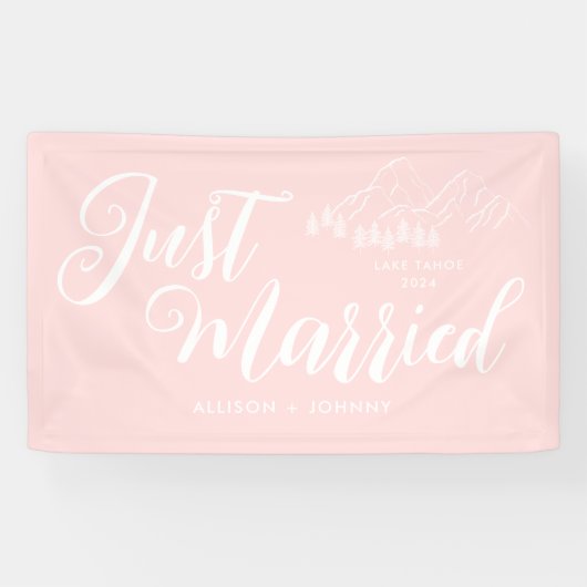 Banderoles Réception Mariée moderne Voiture rose (Horizontal)