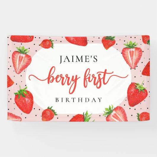 Banderoles Red Berry Premier anniversaire Fille fraise Annive (Horizontal)