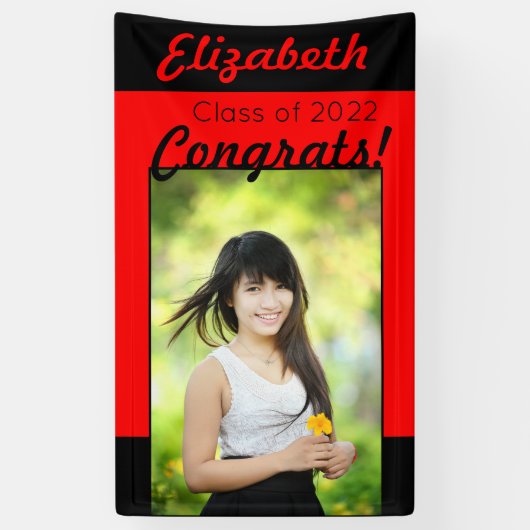 Banderoles Red & Black Congrats One Photo Graduation Party (Vertical)