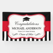 Banderoles Red Black White Stripes Graduation Party (Horizontal)