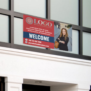 Banderoles Red Blue Welcome Petite entreprise Photo du logo P