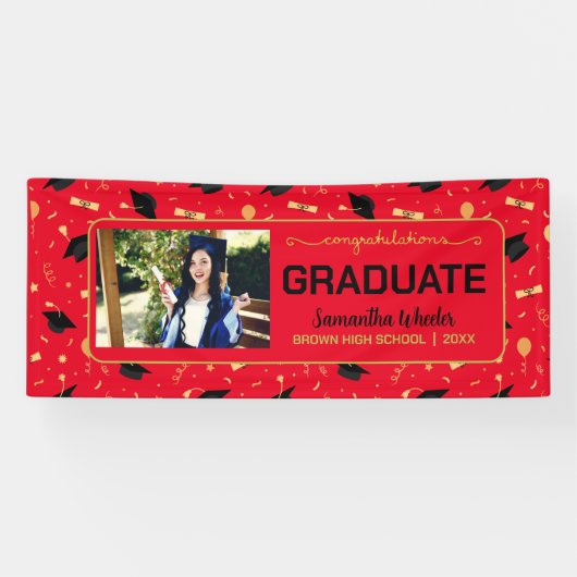 Banderoles Red Congrats Graduate Custom Photo Graduate (Horizontal)