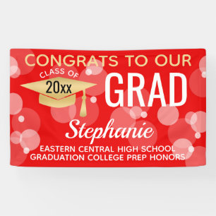 Banderoles Red Gold Modern Bubbles Félicitations Graduation