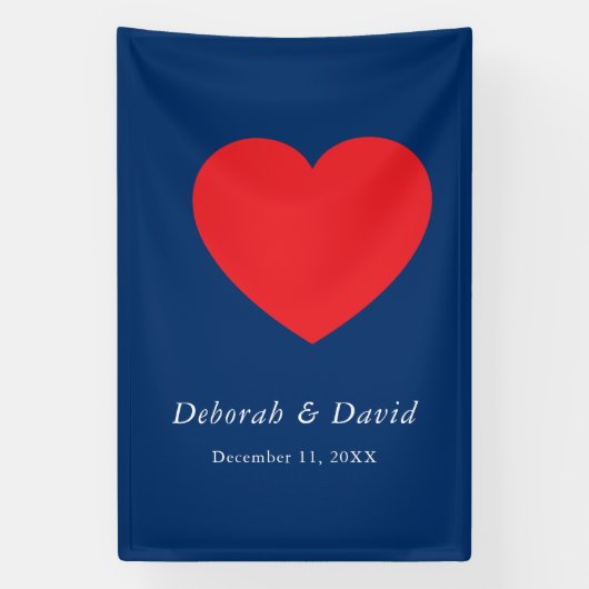 Banderoles Red Heart Blue Modern Minimalist Wedding (Verticale)