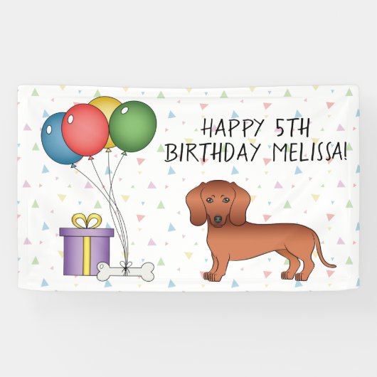 Banderoles Red Smooth Coat Dachshund Chien Joyeux anniversair (Horizontal)