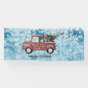 Banderoles red vintage truck on blue snowflawgrock