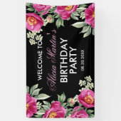 Banderoles Red Violet Peony Floral Black Birthday Welcome (Vertical)