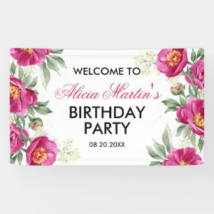 Banderoles Red Violet Peony Floral Green Anniversaire Bienven