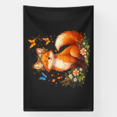 Banderoles Renard Mignon Avec Fleurs (Verticale)
