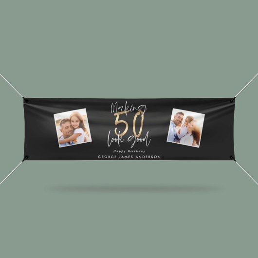 Banderoles rendre 50 beau anniversaire noir et or