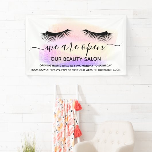 Banderoles Réouverture salon de beauté clair blanc cils paste (En situation)