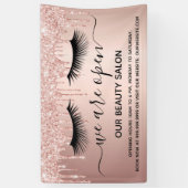 Banderoles Réouverture salon de beauté rose or parties scinti (Vertical)
