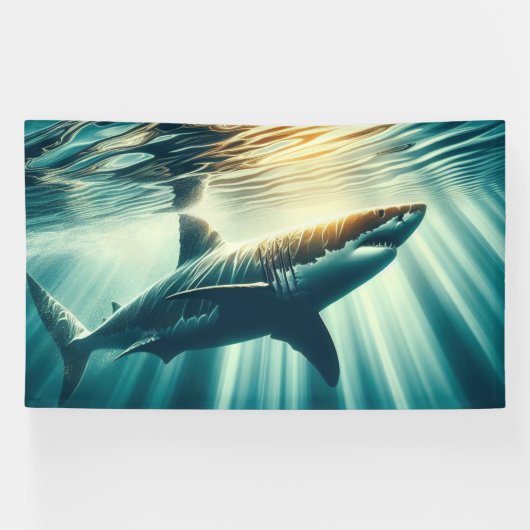 Banderoles Requin dans la mer bleue profonde & soleil (Horizontal)
