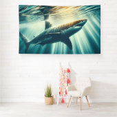 Banderoles Requin dans la mer bleue profonde & soleil (Insitu)