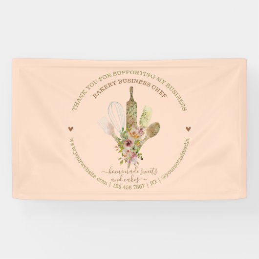 Banderoles Restauration Chef boulangerie rose rustique (Horizontal)