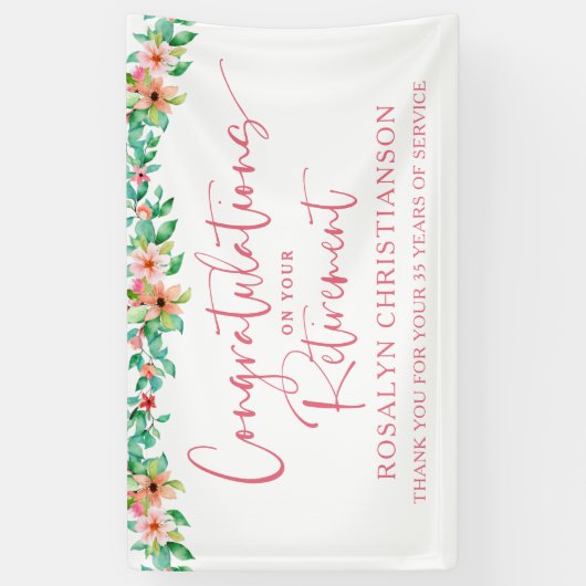 Banderoles Retraite Floral Tropical Script Félicitations (Vertical)