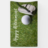 Banderoles Retraite heureuse avec balle de golf et putteur (Vertical)