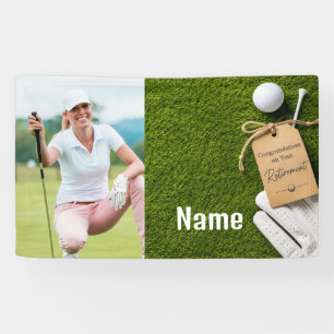 Banderoles Retraite heureuse de golf avec golfeur heureux sur
