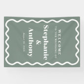Banderoles Retro 1950 Wavy Edge Sage Green Mariage (Horizontal)