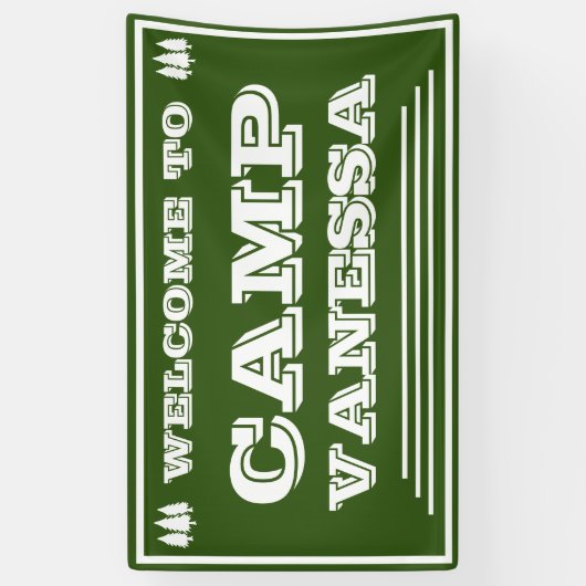 Banderoles Retro Camp Bach Forêt personnalisée Accueil Vert (Vertical)