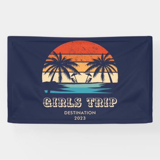 Banderoles Retro coucher de soleil Filles voyage bachelorette (Horizontal)
