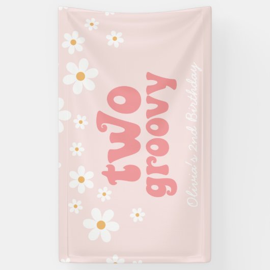 Banderoles Retro Daisy Two Super rose Floral 2e anniversaire (Vertical)