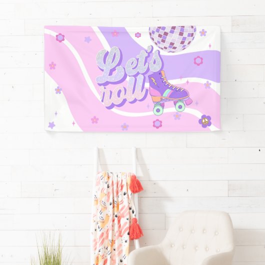 Banderoles Retro Disco Roller Skate 1er anniversaire (En situation)