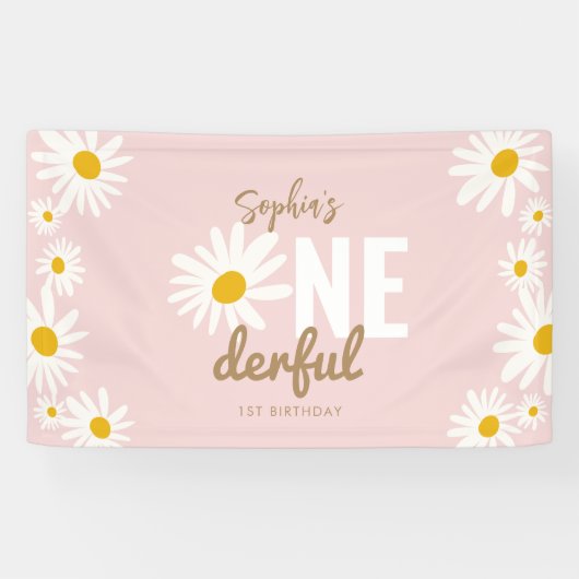 Banderoles Retro Pink Daisy ONE derful 1st Birthday Party (Horizontal)