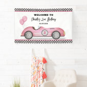 Banderoles Retro Rose Race Car Deux Fille Rapide Anniversaire (En situation)