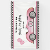 Banderoles Retro Rose Race Car Deux Fille Rapide Anniversaire (Vertical)