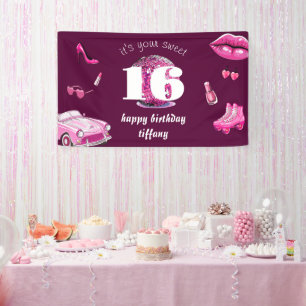 Banderoles Retro Rose Sweet 16 Anniversaire