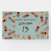 Banderoles Retro Skateboard Blue Cool Skateboard Anniversaire (Horizontal)