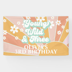 Banderoles Retro Sunshine Young Wild Three Daisy Anniversaire