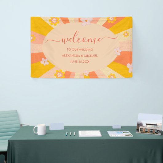 Banderoles Retro Super 70's à thème orange jaune Mariage (Salon professionnel)