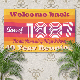 Banderoles Réunion de classe de l'école pop rétro bienvenue
