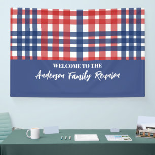 Banderoles Réunion en famille En vichy rouge, blanc et bleu