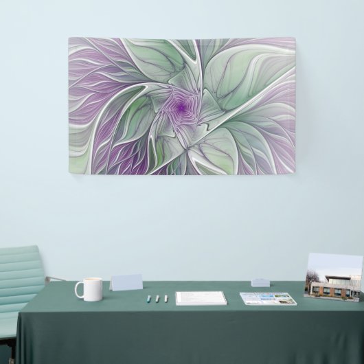 Banderoles Rêve de fleurs, Abstrait violet vert Fractal Art (Salon professionnel)