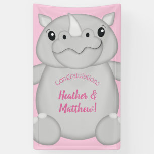 Banderoles Rhino Baby shower Safari Rose fille