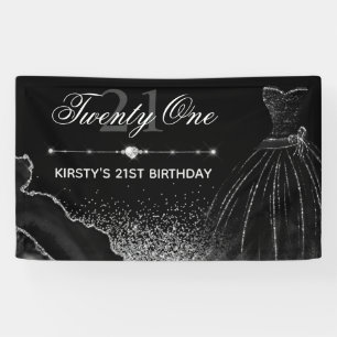 Banderoles Robe aquarelle noire 21e anniversaire