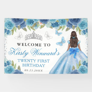 Banderoles Robe Bleue Princesse à la Peau Foncée Fleur d'Anni