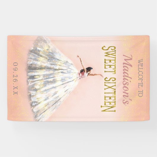 Banderoles Robe d'aquarelle Rosé rose or doux 16 anniversaire (Horizontal)