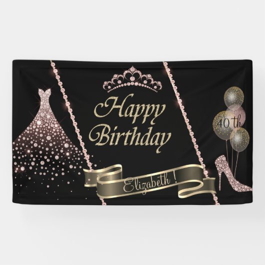 Banderoles Robe De Diamants, talons Hauts, Ballons Tiara, (Horizontal)