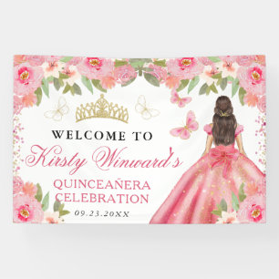 Banderoles Robe rose princesse brune Quinceanera floral