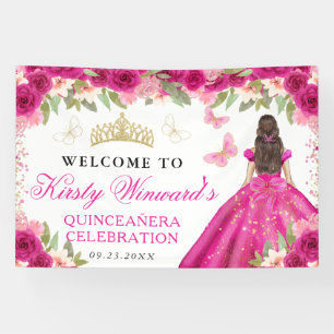 Banderoles Robe rose princesse brune Quinceanera florale