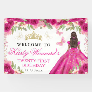 Banderoles Robe rose princesse peau foncée Fleur d'anniversai