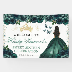 Banderoles Robe Verte Peau Sombre Princesse Florale Douce 16