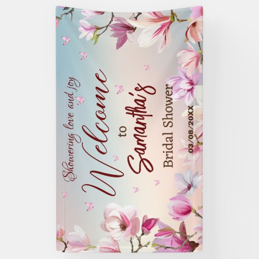 Banderoles Romance en fleurs - Fête des mariées Bienvenue (Vertical)