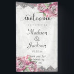 Banderoles Romantic Chic Peony Floral & Mariage de dentelle B<br><div class="desc">Romantic Chic Peony Floral & Dentelle Rose & Grey Fleurs Elégante Affiche de bienvenue de mariage Avec une police de script de brosse tendance! ~Regardez ma boutique pour voir l'ensemble de la suite mariage pour ce design !</div>