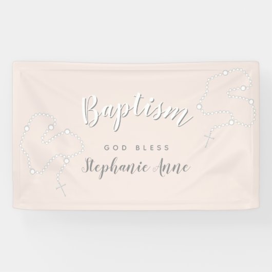 Banderoles Rosaire du baptême sur rose (Horizontal)
